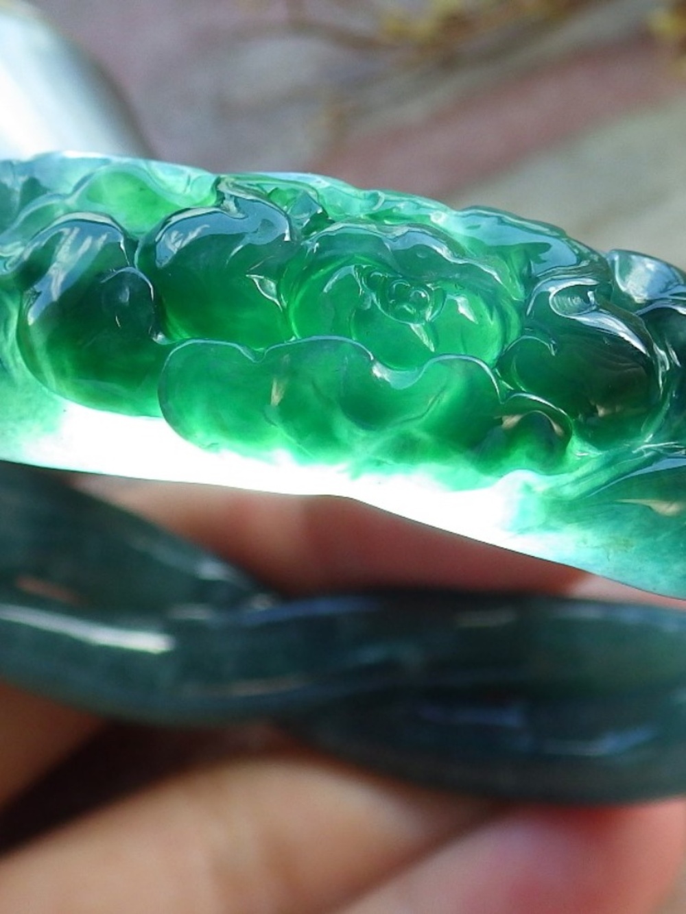 57mm Certified Natural A JADE Jadeite Rose Flower Circle Bangle Bracelet